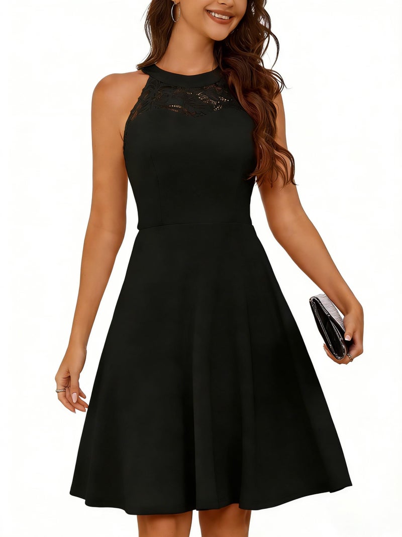 Bbonlinedress Halter Black Cocktail Wedding Guest Formal Dress Teens Women Vintage Prom Christmas Dress Black L - Image 1